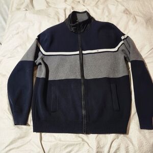 Vintage Tommy Hilfiger Navy and Gray Zip-Up Sweater